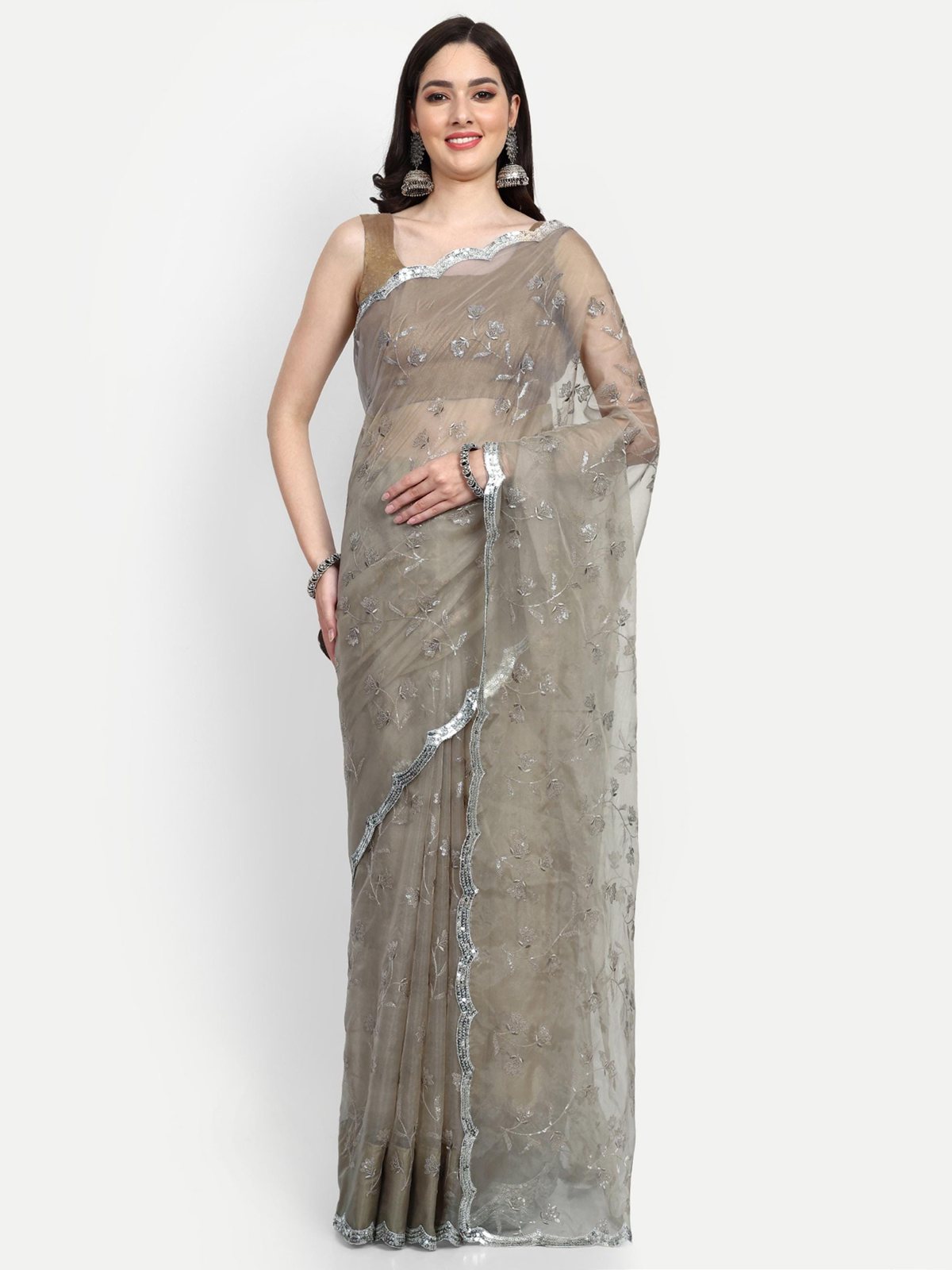 Grey Organza Saree
