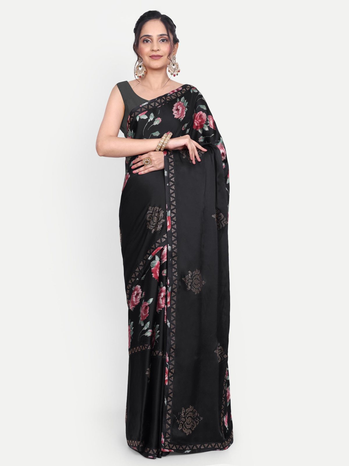 Black Satin Saree