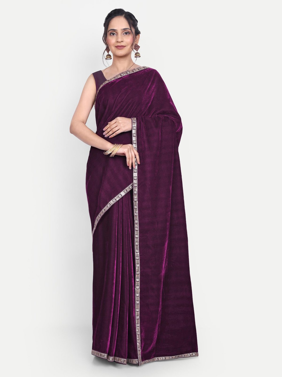 Purple Velvet Saree