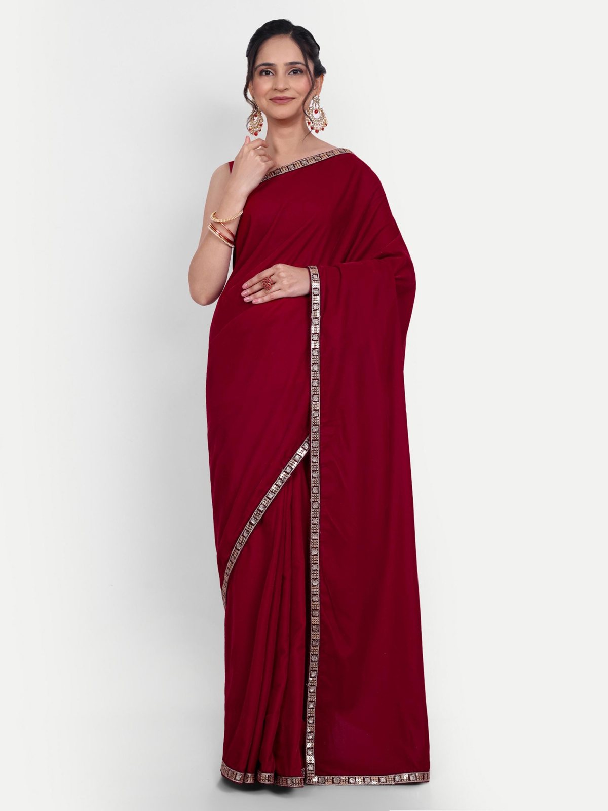 Maroon Velvet Saree