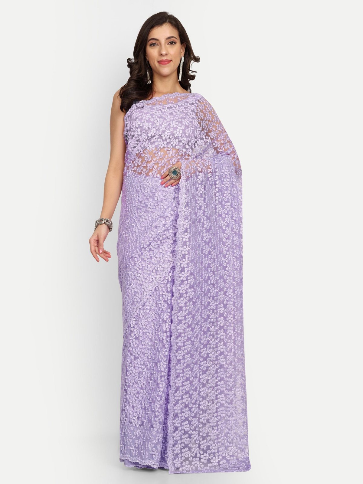 Lavender Net Saree