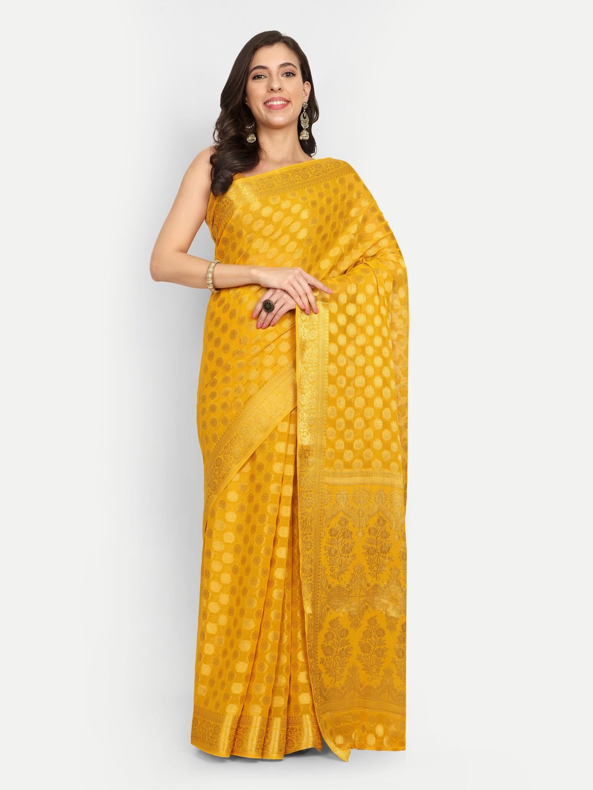 Yellow Chiffon Saree