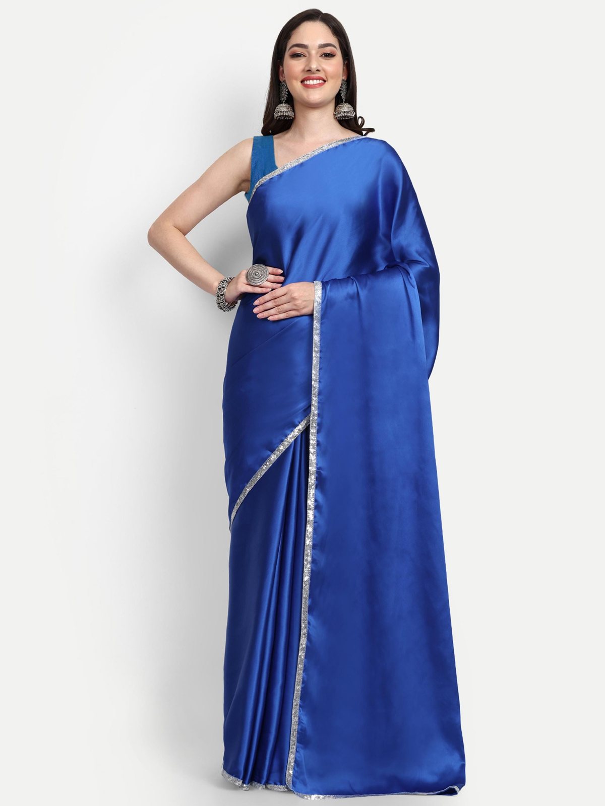 Blue Satin Saree
