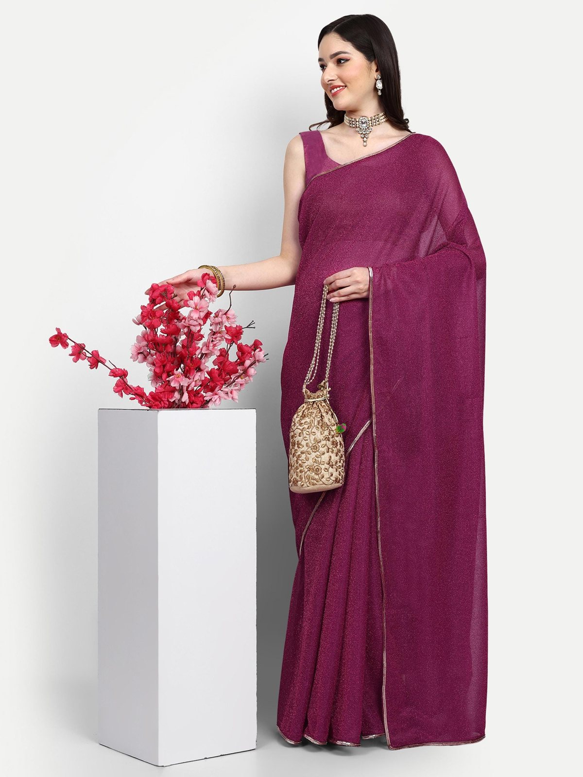 Magenta Lycra Saree