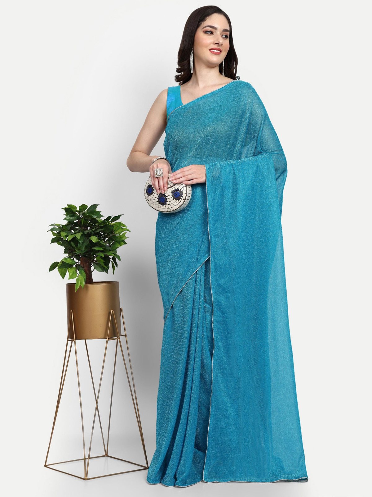 Teal Blue Lycra Saree